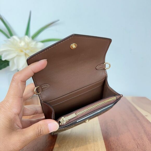 NWT Coach Mini Envelope Wallet With Strap In Signature‎ Canvas - Picture 6 of 8